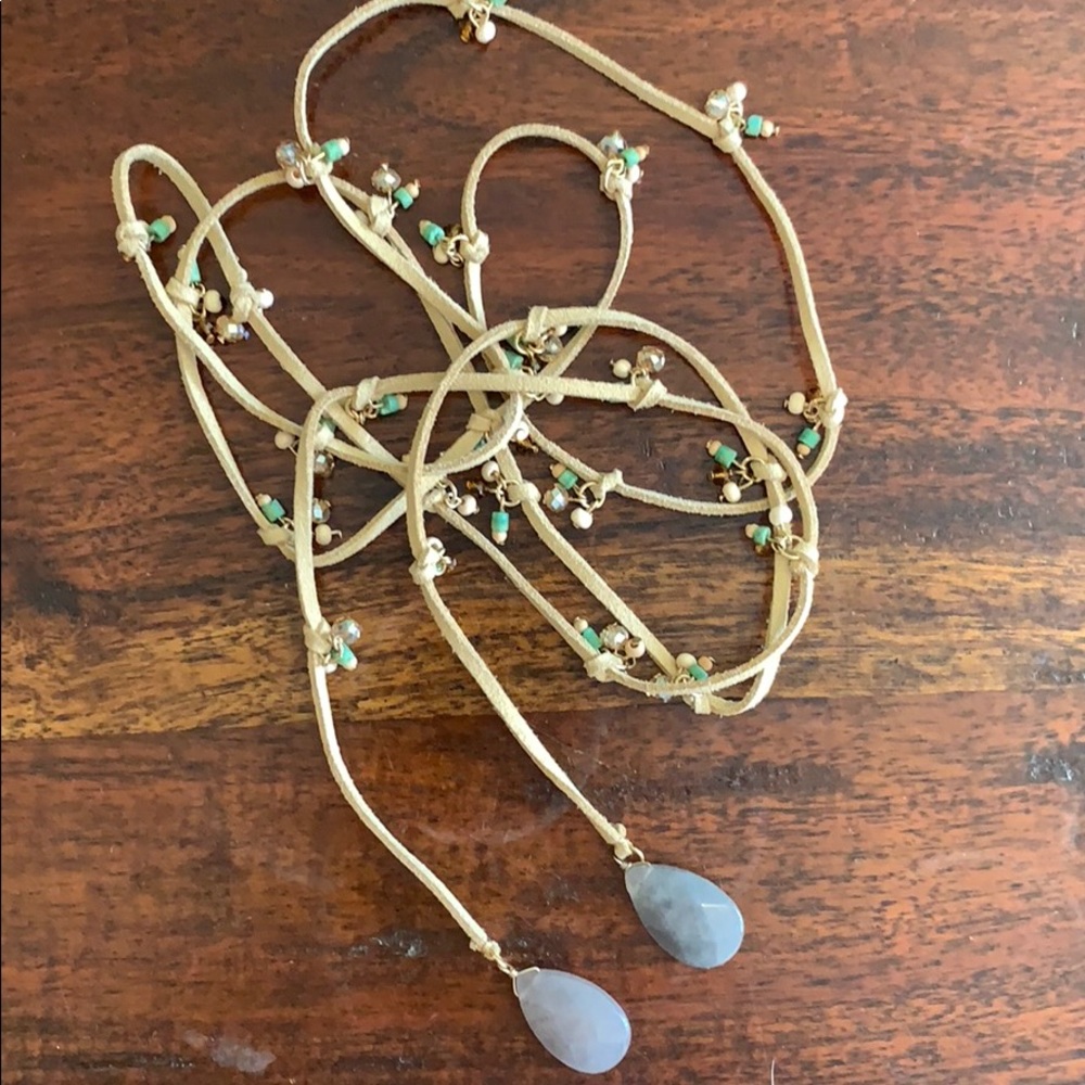Leather and beaded wrap necklace